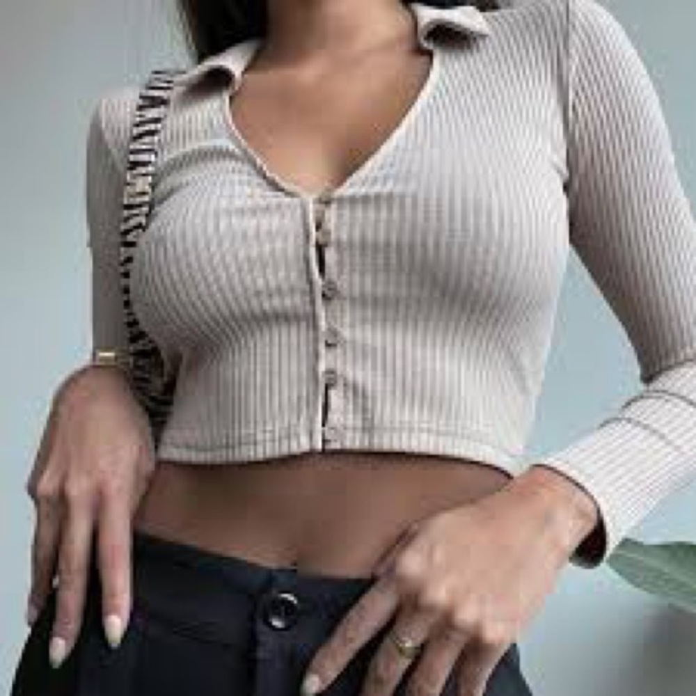 SOLD Princess Polly beige long sleeve polo top